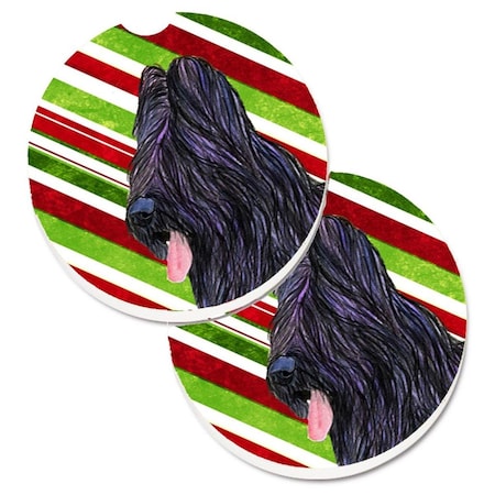 Carolines Treasures Briard Candy Cane Holiday Christmas Set of 2 Cup Holder Car Coaster SS4558CARC